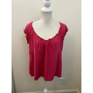 Axcess Red Short Sleeve Ruffled Neckline Top Size Large